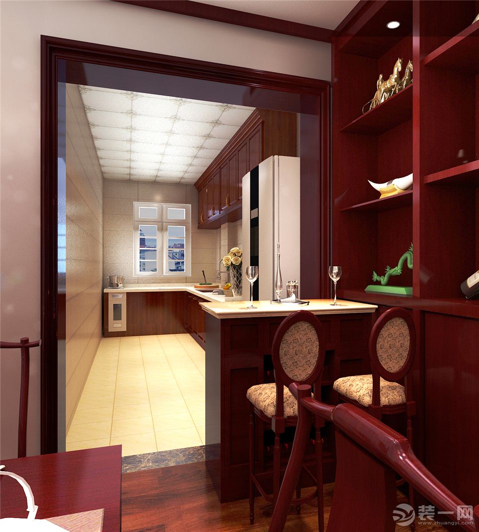纳丹堡小区新中式风格红色实木厨房装修效果图